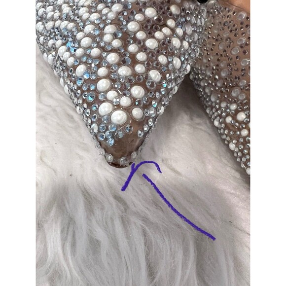 Zara Women's Pearl  Pointed Toe Slingback Heels CL8 Beige Size US 9 - Picture 6 of 12